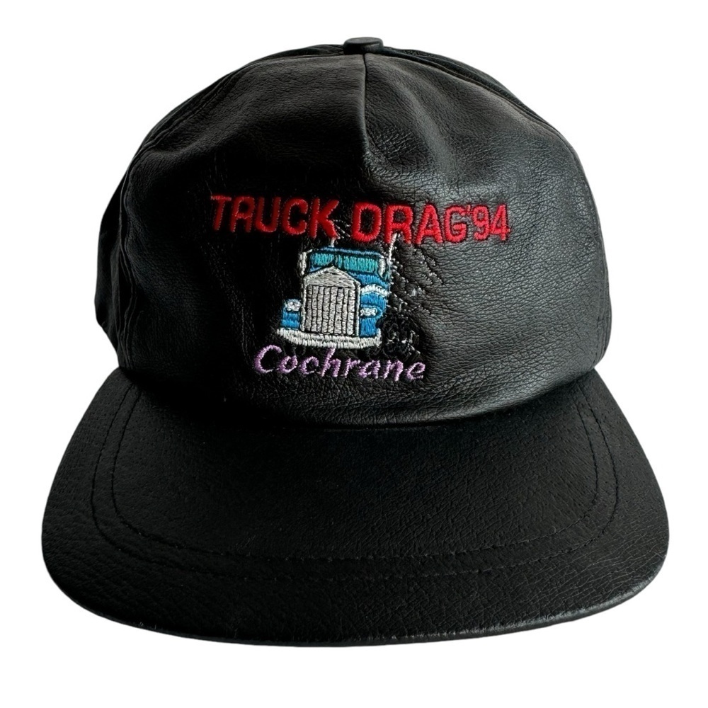 Vintage 1994 Leather Hat Truck Drag Cochrane Northern Ontario Retro 90s EUC